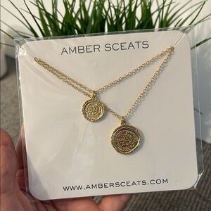 Amber Sceats double coin goldtone pendant Necklace NEW medallions treasure